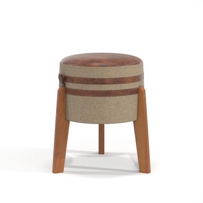 Imagem de Kit 2 Puff Puf Couro E Linho Pés Em Madeira -Pix- 45x32 Bege