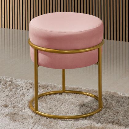 Imagem de Kit 2 Puff Redondo Argola Levi Veludo Rosa Base em Aço Dourado