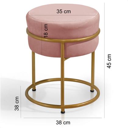 Imagem de Kit 2 Puff Redondo Argola Levi Veludo Rosa Base em Aço Dourado