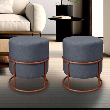 Imagem de Kit 2 Puff Redondo Base de Cobre Heitor Linho Grafite