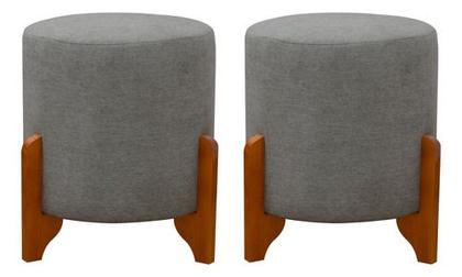 Imagem de Kit 2 Puff Redondo Em Linho Com Pés Em Madeira Maciça Decorativo Sala Quarto