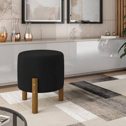 Imagem de Kit 2 Puff Redondo Luxo Decorativo Charme Thor com Pés de Madeira Suede Preto - PC MÓVEIS
