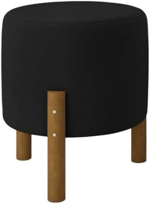 Imagem de Kit 2 Puff Redondo Luxo Decorativo Charme Thor com Pés de Madeira Suede Preto - PC MÓVEIS