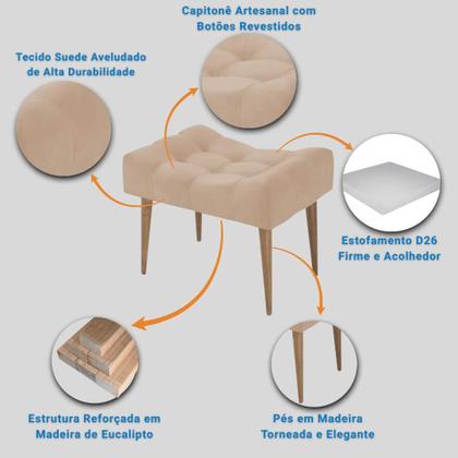 Imagem de Kit 2 Puff Requinte Retangular Pés Palito Pufe Puf