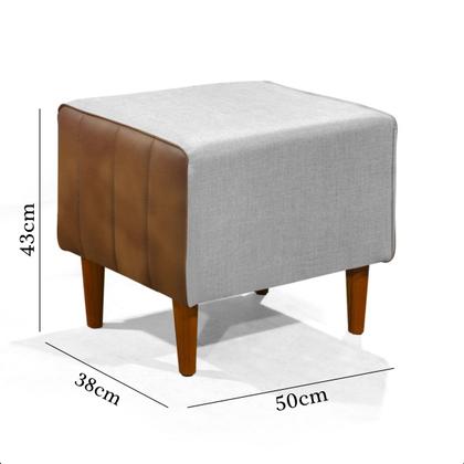 Imagem de Kit 2 Puff Retangular Alicia Linho Gelo e Corano Nozes Pés Palito Castanho