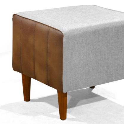 Imagem de Kit 2 Puff Retangular Alicia Linho Gelo e Corano Nozes Pés Palito Castanho