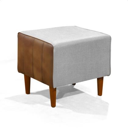 Imagem de Kit 2 Puff Retangular Alicia Linho Gelo e Corano Nozes Pés Palito Castanho