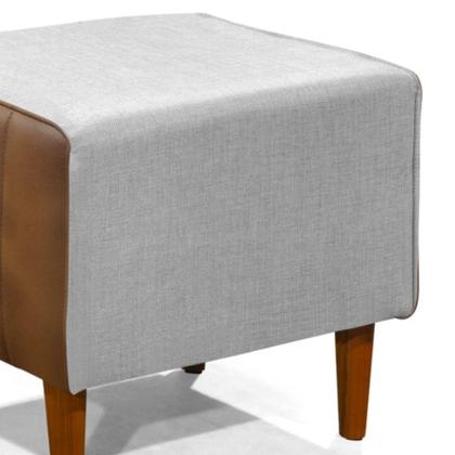 Imagem de Kit 2 Puff Retangular Alicia Linho Gelo e Corano Nozes Pés Palito Castanho