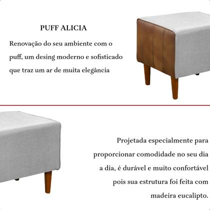 Imagem de Kit 2 Puff Retangular Alicia Linho Gelo e Corano Nozes Pés Palito Castanho