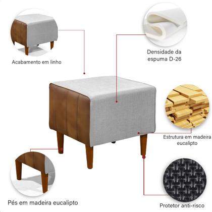 Imagem de Kit 2 Puff Retangular Alicia Linho Gelo e Corano Nozes Pés Palito Castanho