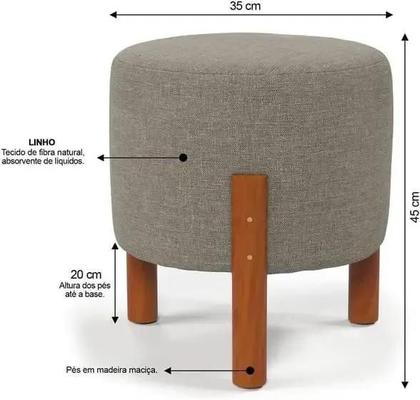 Imagem de Kit 2 Puff Sala Banquinho Banqueta Linho Luxo Pés Madeira Maciça