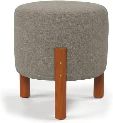Imagem de Kit 2 Puff Sala Banquinho Banqueta Linho Luxo Pés Madeira Maciça
