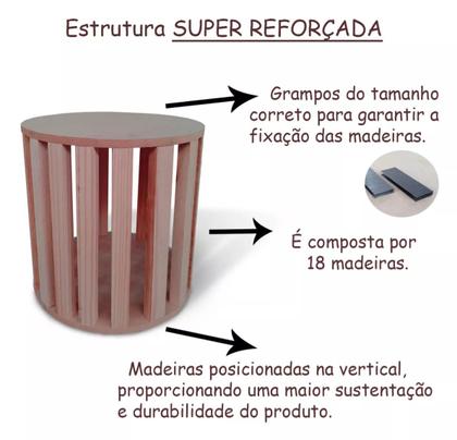 Imagem de Kit 2 Puff Thor Redondo Em Linho Com material sintético Pés Em Madeira Maciça Decorativo Sala Quarto