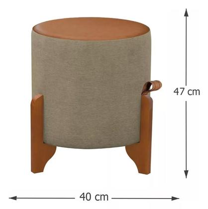 Imagem de Kit 2 Puff Thor Redondo Em Linho Com material sintético Pés Em Madeira Maciça Decorativo Sala Quarto