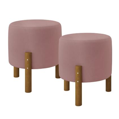 Imagem de Kit 2 Puffs Decorativo Redondo Banqueta Sala Quarto Escritório Pés Madeira Zuppy