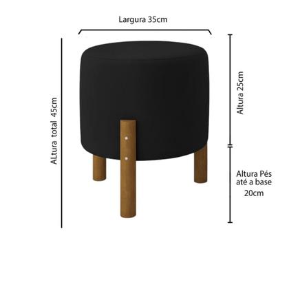 Imagem de Kit 2 Puffs Decorativo Redondo Banqueta Sala Quarto Escritório Pés Madeira Zuppy