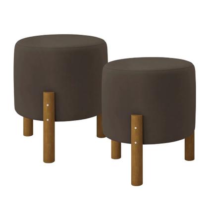 Imagem de Kit 2 Puffs Decorativo Redondo Banqueta Sala Quarto Escritório Pés Madeira Zuppy