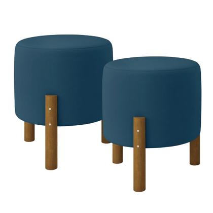 Imagem de Kit 2 Puffs Decorativo Redondo Banqueta Sala Quarto Escritório Pés Madeira Zuppy