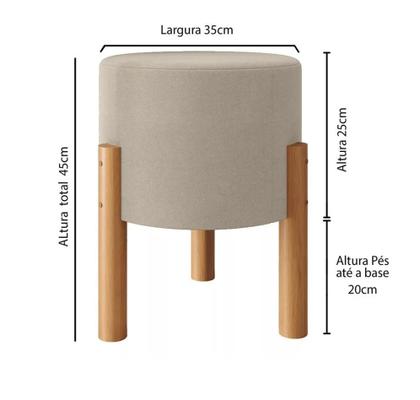 Imagem de Kit 2 Puffs Decorativo Redondo Banqueta Sala Quarto Escritório Pés Madeira Zuppy - Bege Linho