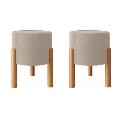 Imagem de Kit 2 Puffs Decorativo Redondo Banqueta Sala Quarto Escritório Pés Madeira Zuppy - Bege Linho