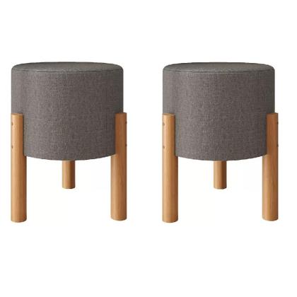 Imagem de Kit 2 Puffs Decorativo Redondo Banqueta Sala Quarto Escritório Pés Madeira Zuppy - Cinza Linho