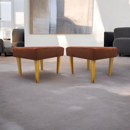 Imagem de Kit 2 Puffs Decorativo Retangular Para Sala Recepção Charme Pé Trapézio Suede Cores