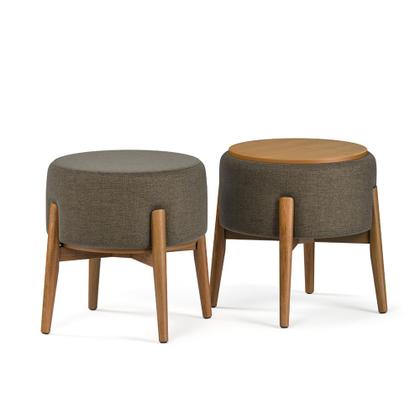 Imagem de Kit 2 Puffs Dual 2 em 1 Acabamento Moderno Vira Mesa de Apoio Linho Chumbo