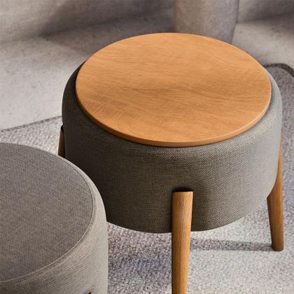 Imagem de Kit 2 Puffs Dual 2 em 1 Acabamento Moderno Vira Mesa de Apoio Linho Chumbo