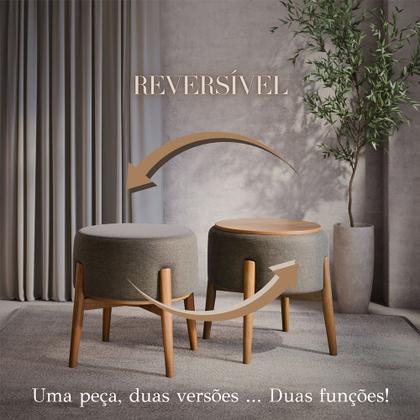 Imagem de Kit 2 Puffs Dual 2 em 1 Acabamento Moderno Vira Mesa de Apoio Linho Chumbo