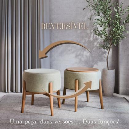 Imagem de Kit 2 Puffs Dual 2 em 1 Acabamento Moderno Vira Mesa de Apoio Linho Cinza