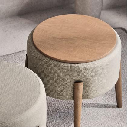 Imagem de Kit 2 Puffs Dual 2 em 1 Acabamento Moderno Vira Mesa de Apoio Linho Cinza