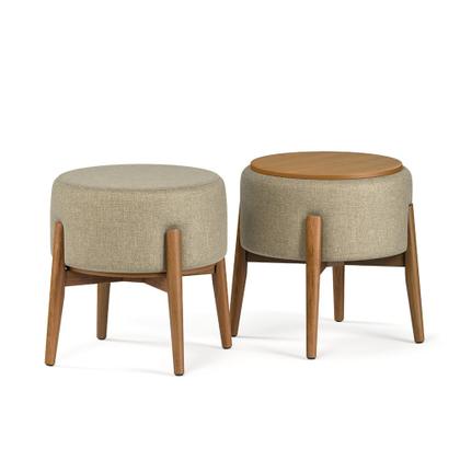 Imagem de Kit 2 Puffs Dual 2 em 1 Acabamento Moderno Vira Mesa de Apoio Linho Cinza