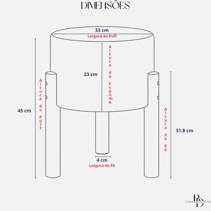 Imagem de Kit 2 Puffs Redondos em Linho Luxo, Banqueta Decorativa com Pés Palito de Madeira. Ideal para Sala, Quarto, Closet, Rece