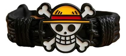 Imagem de Kit 2 Pulseira One Piece Monkey D Luffy De Couro Caveira Anime Otaku Ajustável