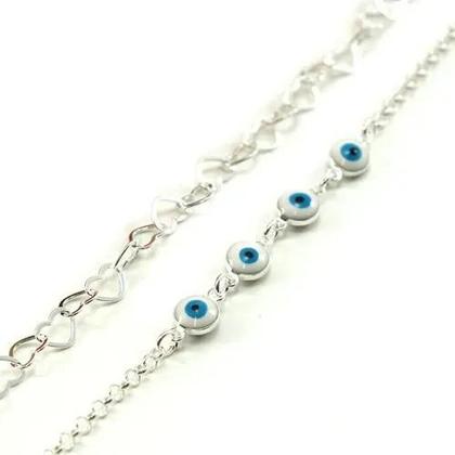 Imagem de Kit 2 Pulseiras Coração E Olho Grego Prata Legitima 925