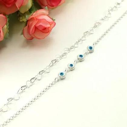 Imagem de Kit 2 Pulseiras Coração E Olho Grego Prata Legitima 925