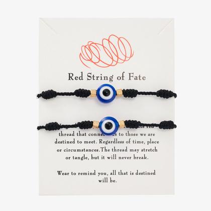 Imagem de Kit 2 Pulseiras Preto e Vermelhas Kabbalah Com 7 Nós E Olho Grego