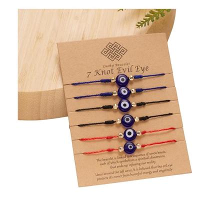 Imagem de Kit 2 Pulseiras Preto e Vermelhas Kabbalah Com 7 Nós E Olho Grego