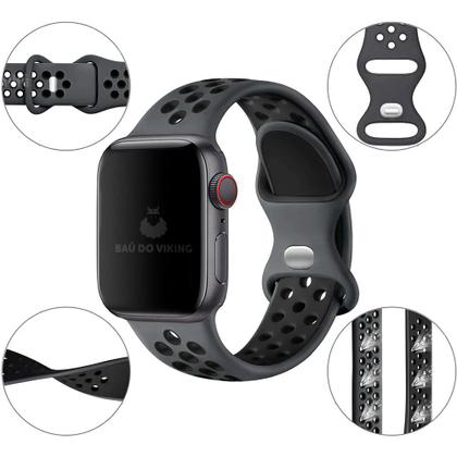 Imagem de Kit 2 Pulseiras Silicone Furos Duplo Fecho Compatível com Apple Watch