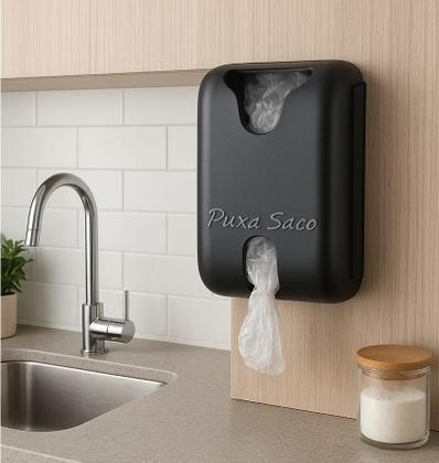 Imagem de Kit 2 Puxa Sacos Dispenser Preto Porta Sacolas Plásticas Adesivo Dupla Face 3M