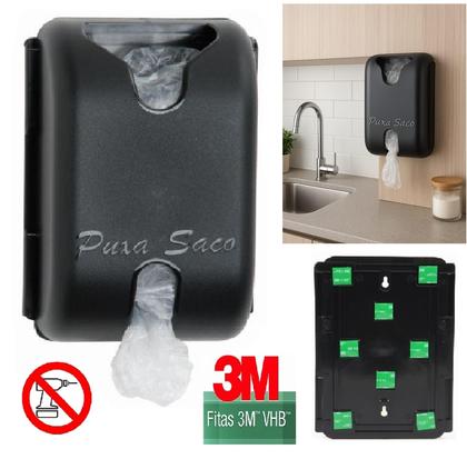 Imagem de Kit 2 Puxa Sacos Dispenser Preto Porta Sacolas Plásticas Adesivo Dupla Face 3M