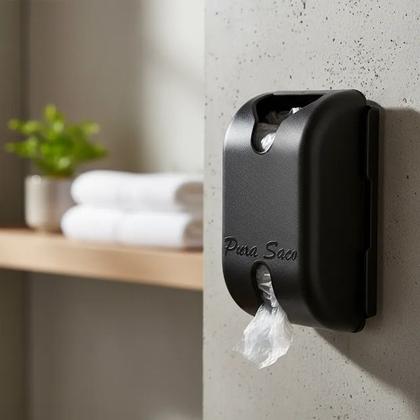 Imagem de Kit 2 Puxa Sacos Dispenser Preto Porta Sacolas Plásticas Adesivo Dupla Face 3M