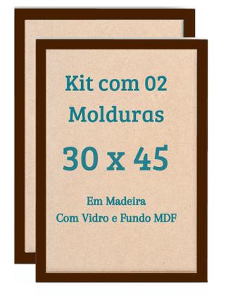 Imagem de Kit 2 Quadros 30x45 Com Vidro Moldura 45x30 Madeira Laqueada Foto Canvas