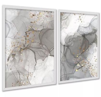 Imagem de Kit 2 Quadros Abstratos Luxo Mármore Cinza 33x24cm - com vidro