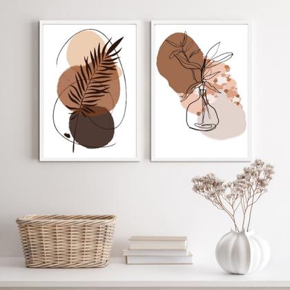 Imagem de Kit 2 Quadros Abstratos Manchas MarromFolhas 45x34cm