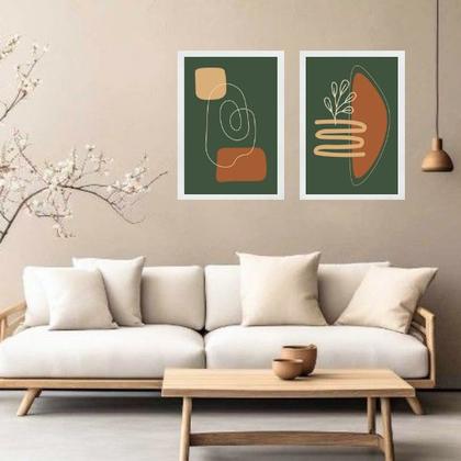 Imagem de Kit 2 Quadros Abstratos Verde Musgo Terracota 24x18cm - com vidro