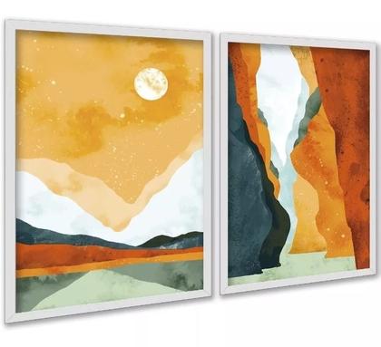 Imagem de Kit 2 Quadros Aquarela Paisagens Abstratas Boho 24x18cm - com vidro