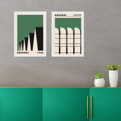 Imagem de Kit 2 Quadros Arquitetura Bauhaus Verde 45x34cm - com vidro
