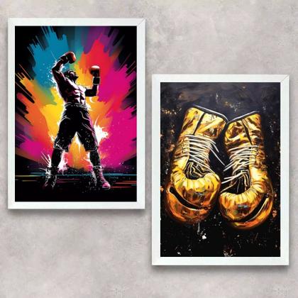Imagem de Kit 2 Quadros Artes Boxe - Campeão 33x24cm - com vidro