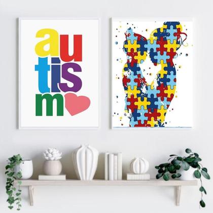 Imagem de Kit 2 Quadros Autismo - Mãe E Filho 33X24Cm